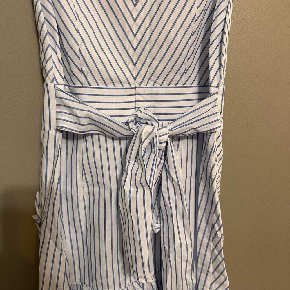Rebecca Taylor Women's Sleeveless Stripe Wrap Dress linen blend - Picture 7 of 10